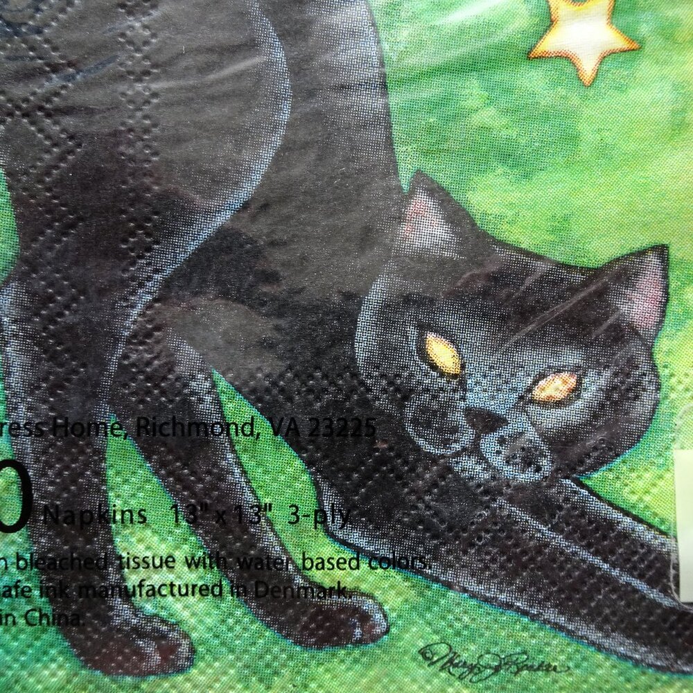 Cypress Home Halloween Artist Signed Paper Napkins Black Cat Ghost Decoupage NIP